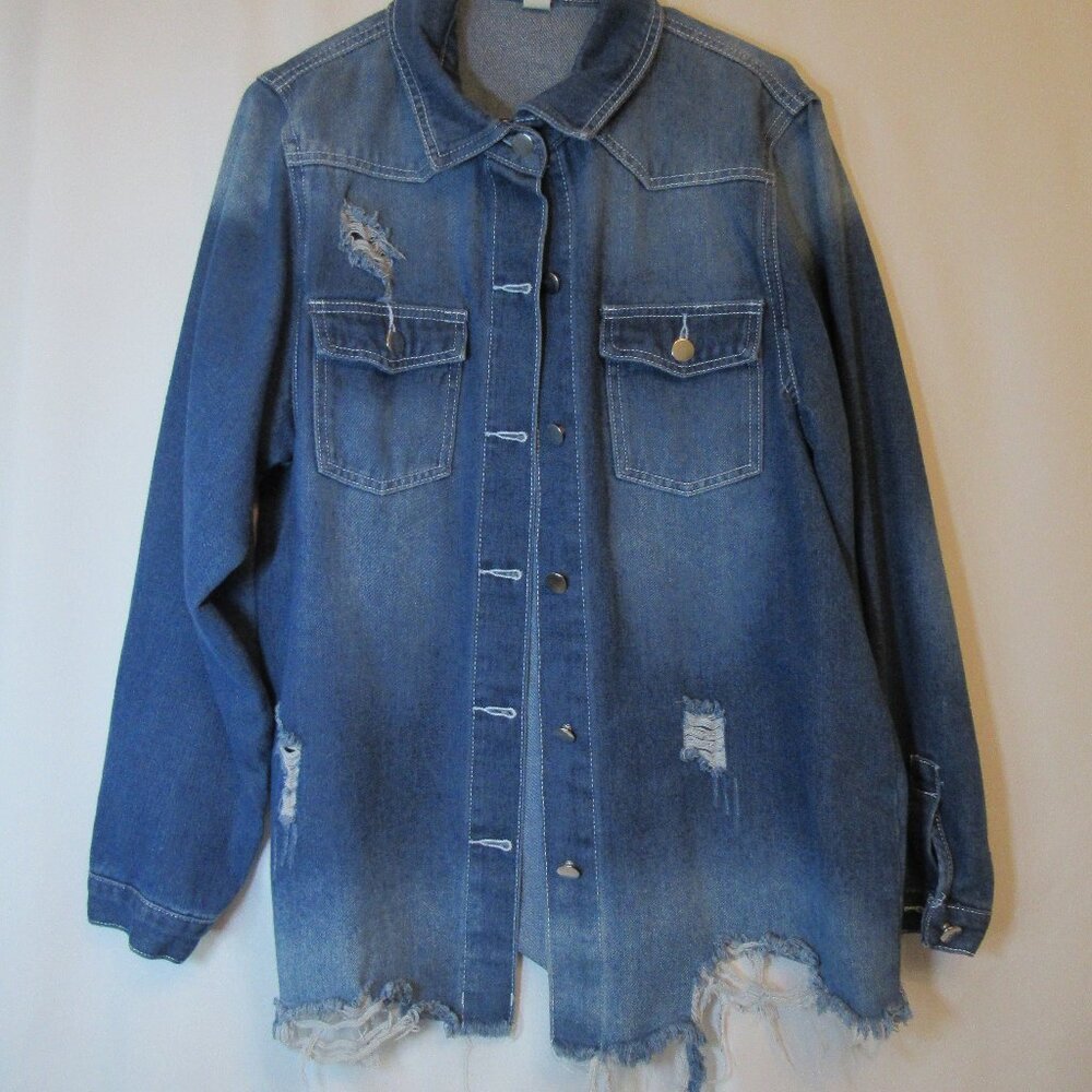 Destroyed Distressed Women's Jean Jacket Size XL